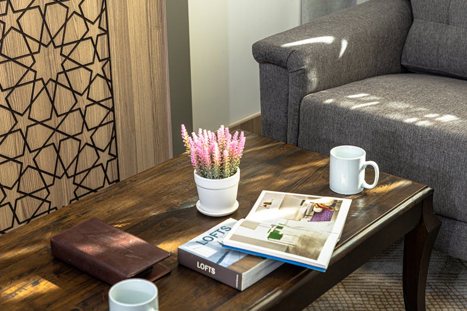 Wellness morning routine on coffee table